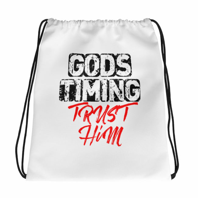 God's Timing Trust Him Drawstring bag - Deviant Sway